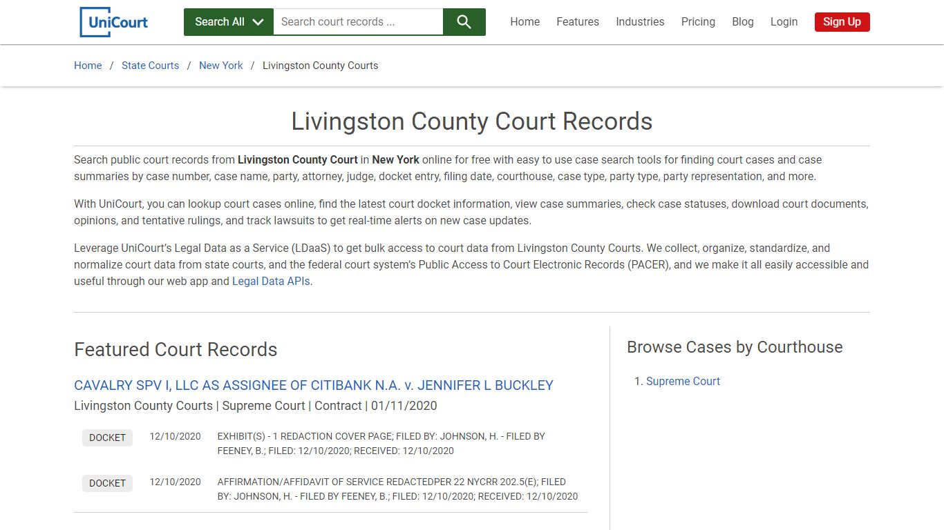 Livingston County Court Records | New York | UniCourt