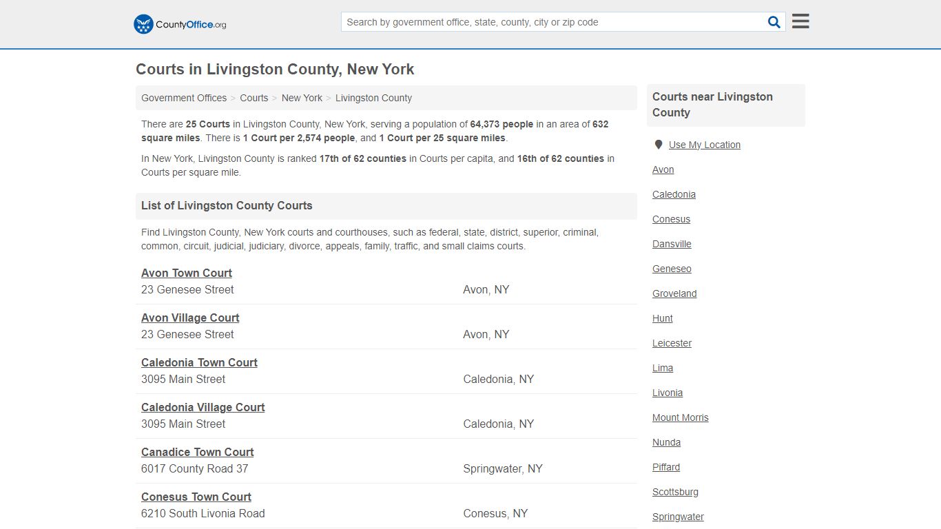 Courts - Livingston County, NY (Court Records & Calendars)